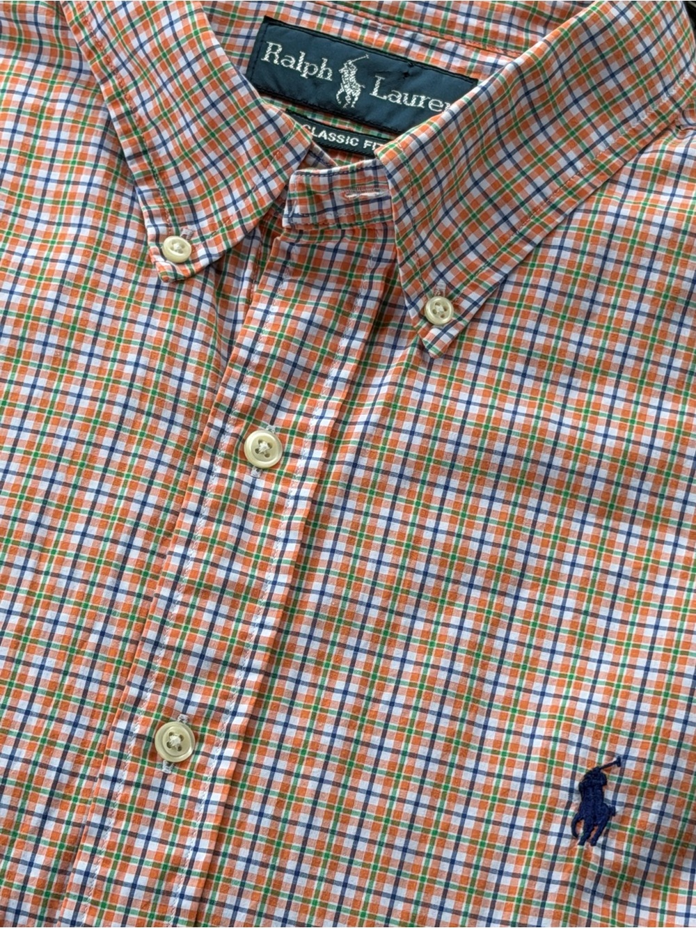 POLO Ralph Lauren Men’s Vintage Orange & Green Plaid Button Down Shirt - Sz XL